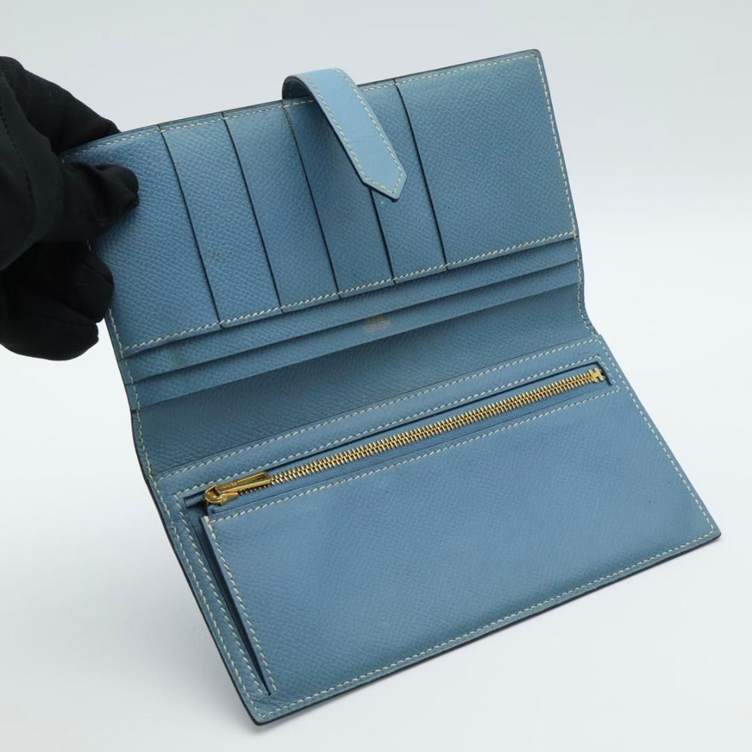 Hermes Bearn Classic Blue Jean Epsom Gold Wallet — view 3