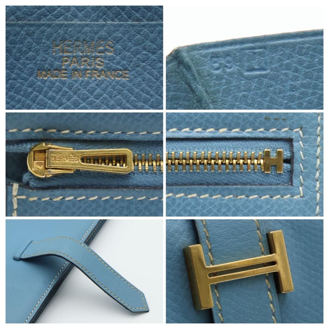 Hermes Bearn Classic Blue Jean Epsom Gold Wallet — view 7