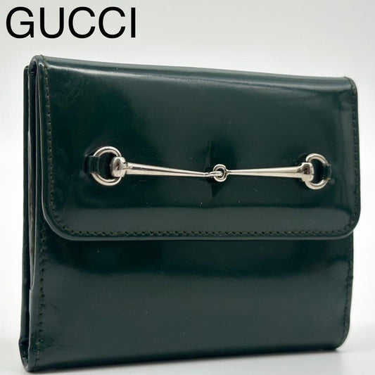 Gucci Vintage Bifold Horsebit Patent Leather Green Wallet
