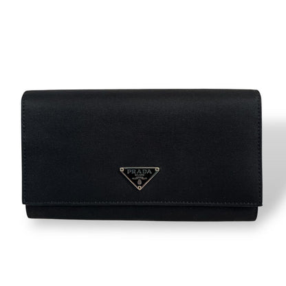 Prada Long Wallet Triangle Logo Plate Long Wallet Black Nylon Leather