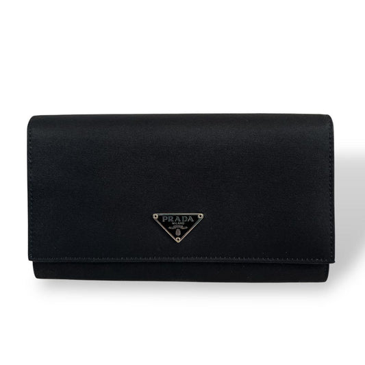 Prada Long Wallet Triangle Logo Plate Long Wallet Black Nylon Leather