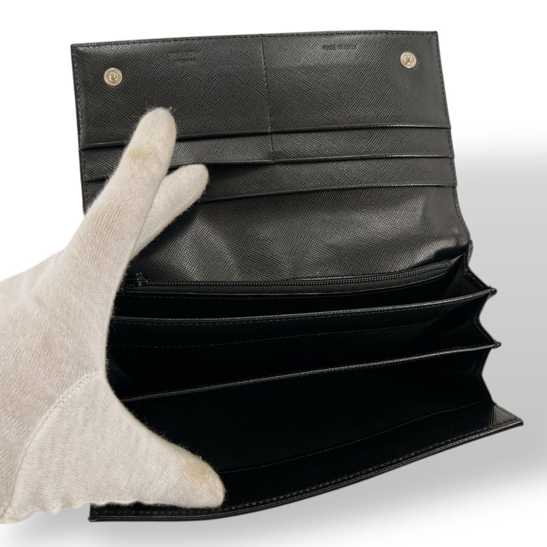 Prada Long Wallet Triangle Logo Plate Long Wallet Black Nylon Leather
