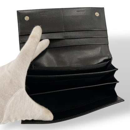 Prada Long Wallet Triangle Logo Plate Long Wallet Black Nylon Leather
