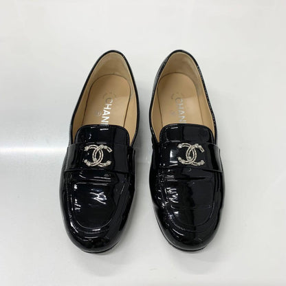 Chanel CC Logo Patent Rhinestone Pearl Loafers Black — view 2