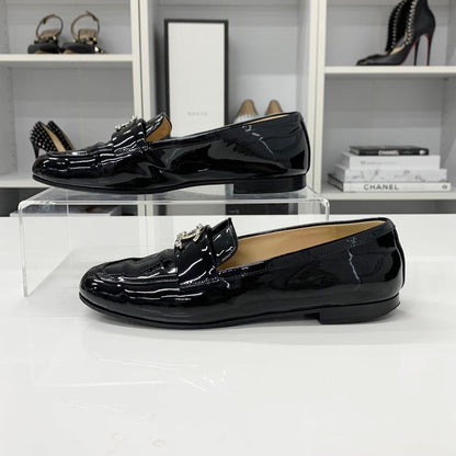 Chanel CC Logo Patent Rhinestone Pearl Loafers Black — view 3