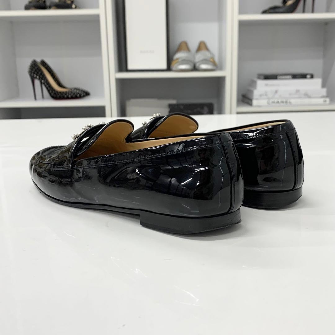 Chanel CC Logo Patent Rhinestone Pearl Loafers Black — view 4
