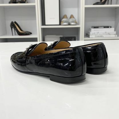 Chanel CC Logo Patent Rhinestone Pearl Loafers Black — view 4