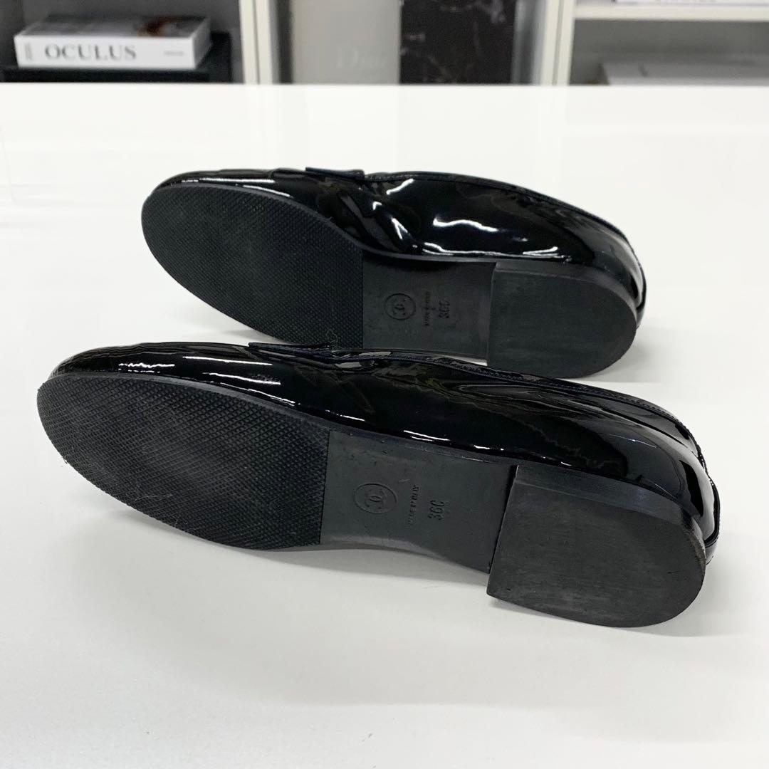 Chanel CC Logo Patent Rhinestone Pearl Loafers Black — view 6