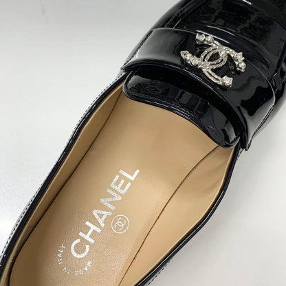 Chanel CC Logo Patent Rhinestone Pearl Loafers Black — view 7