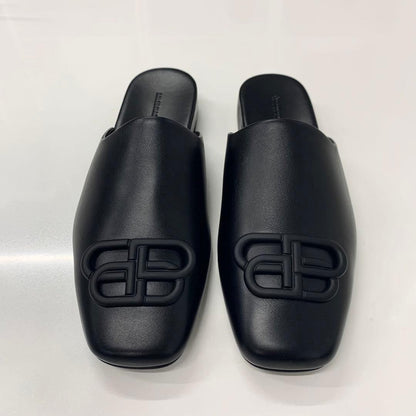 Balenciaga COSY BB Leather Logo Mule Black
