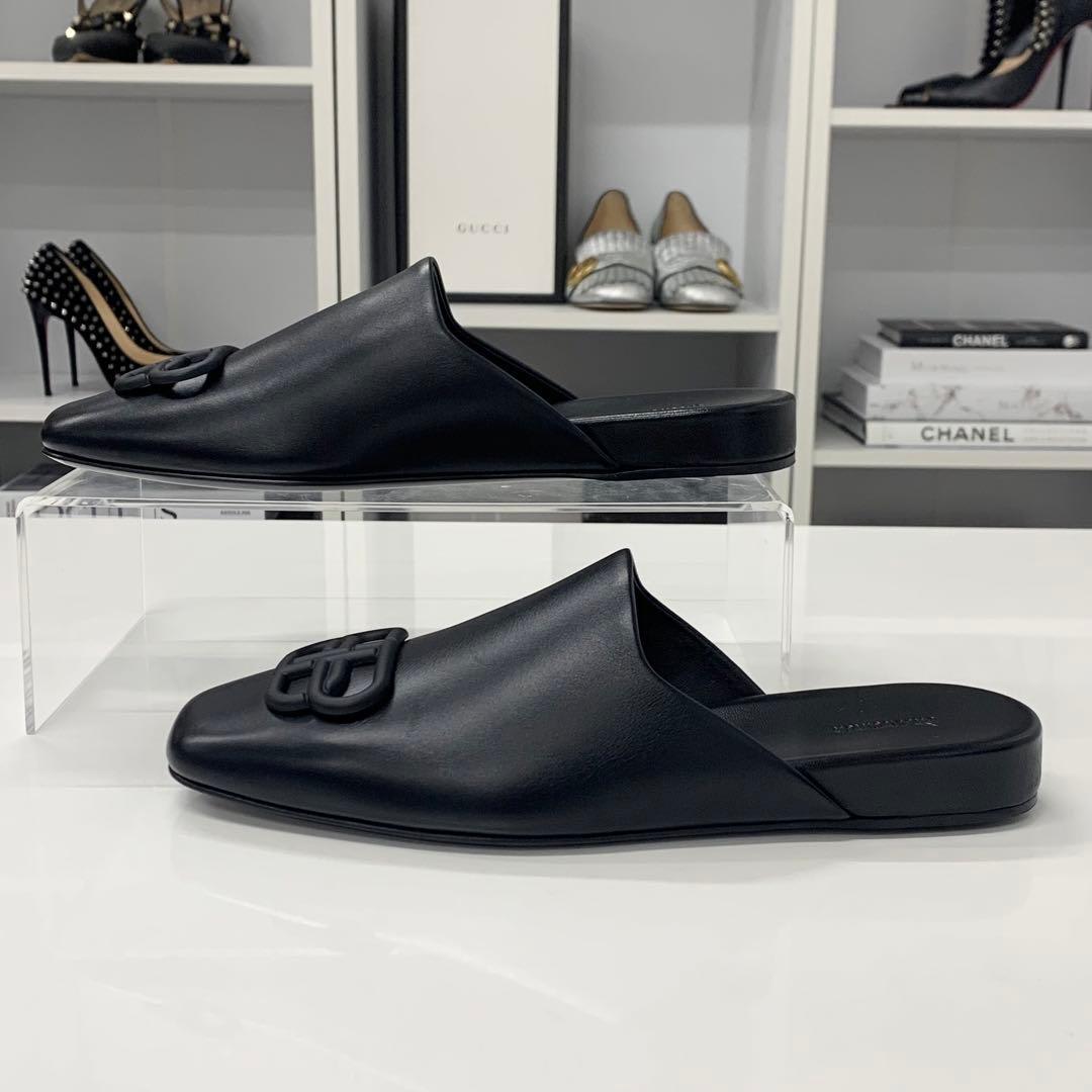 Balenciaga COSY BB Leather Logo Mule Black