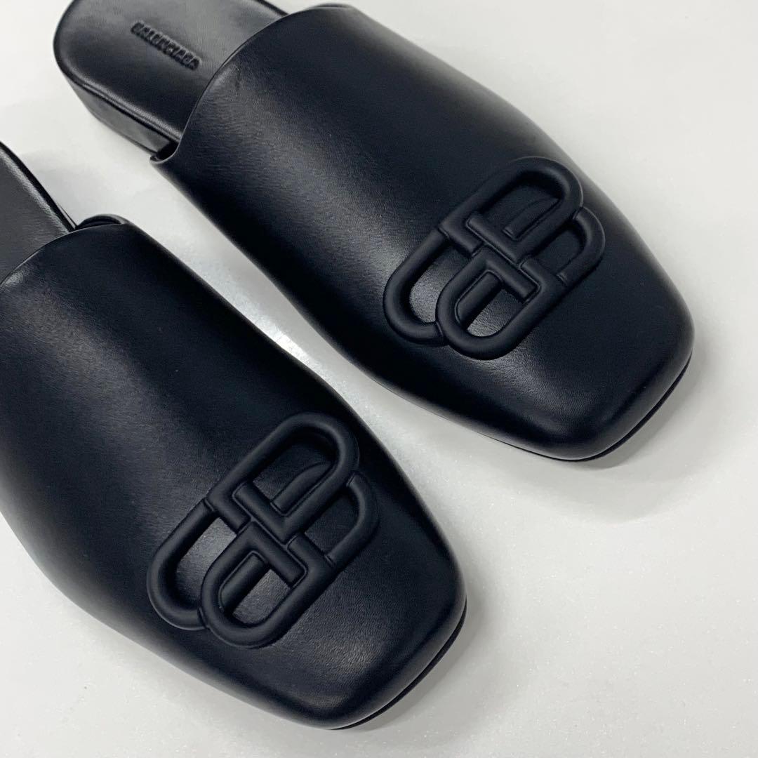 Balenciaga COSY BB Leather Logo Mule Black