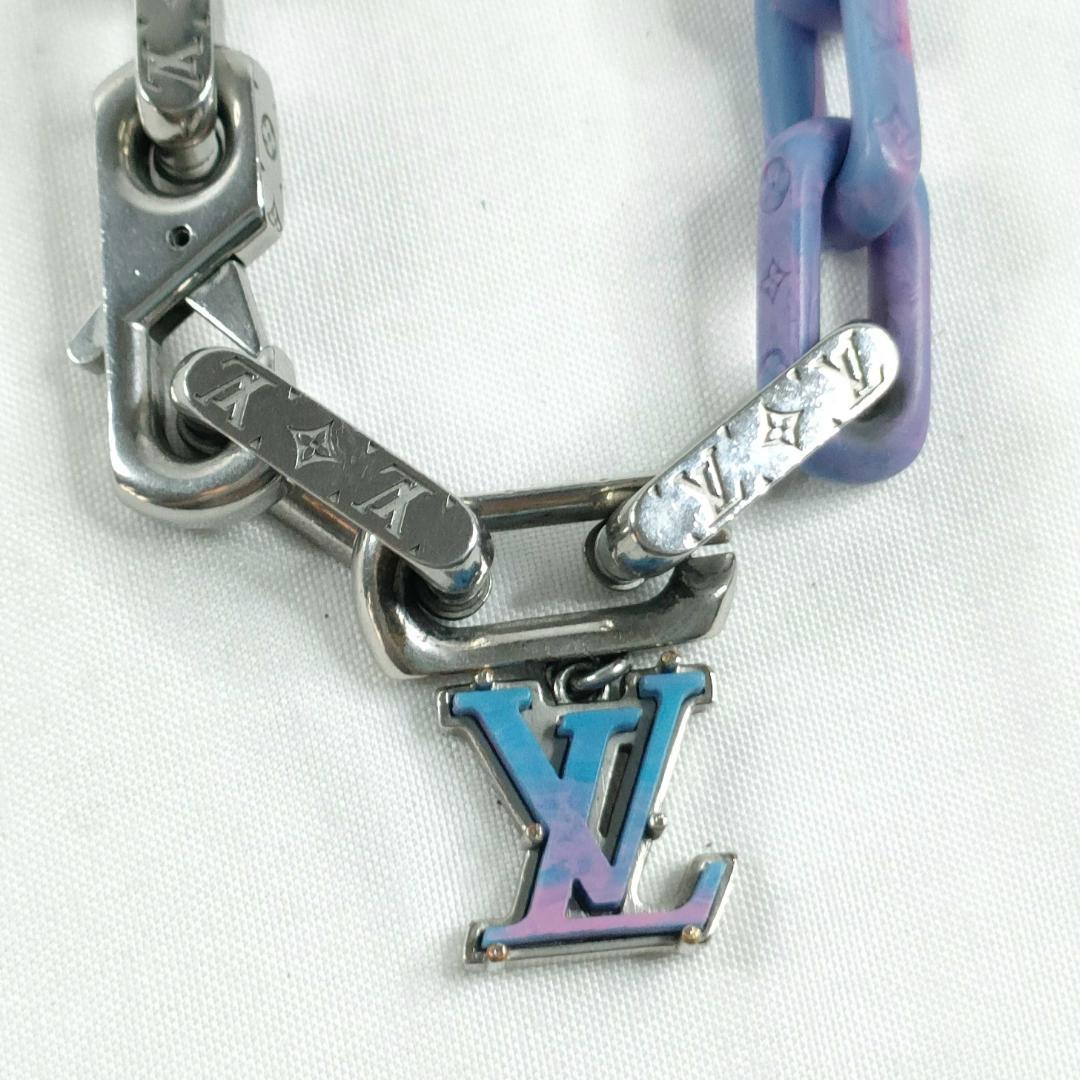 Louis Vuitton Monogram Chain Necklace Silver Blue