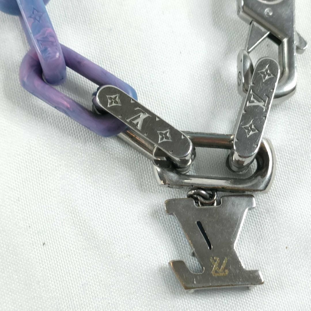 Louis Vuitton Monogram Chain Necklace Silver Blue — view 2
