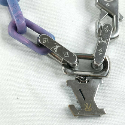 Louis Vuitton Monogram Chain Necklace Silver Blue — view 2
