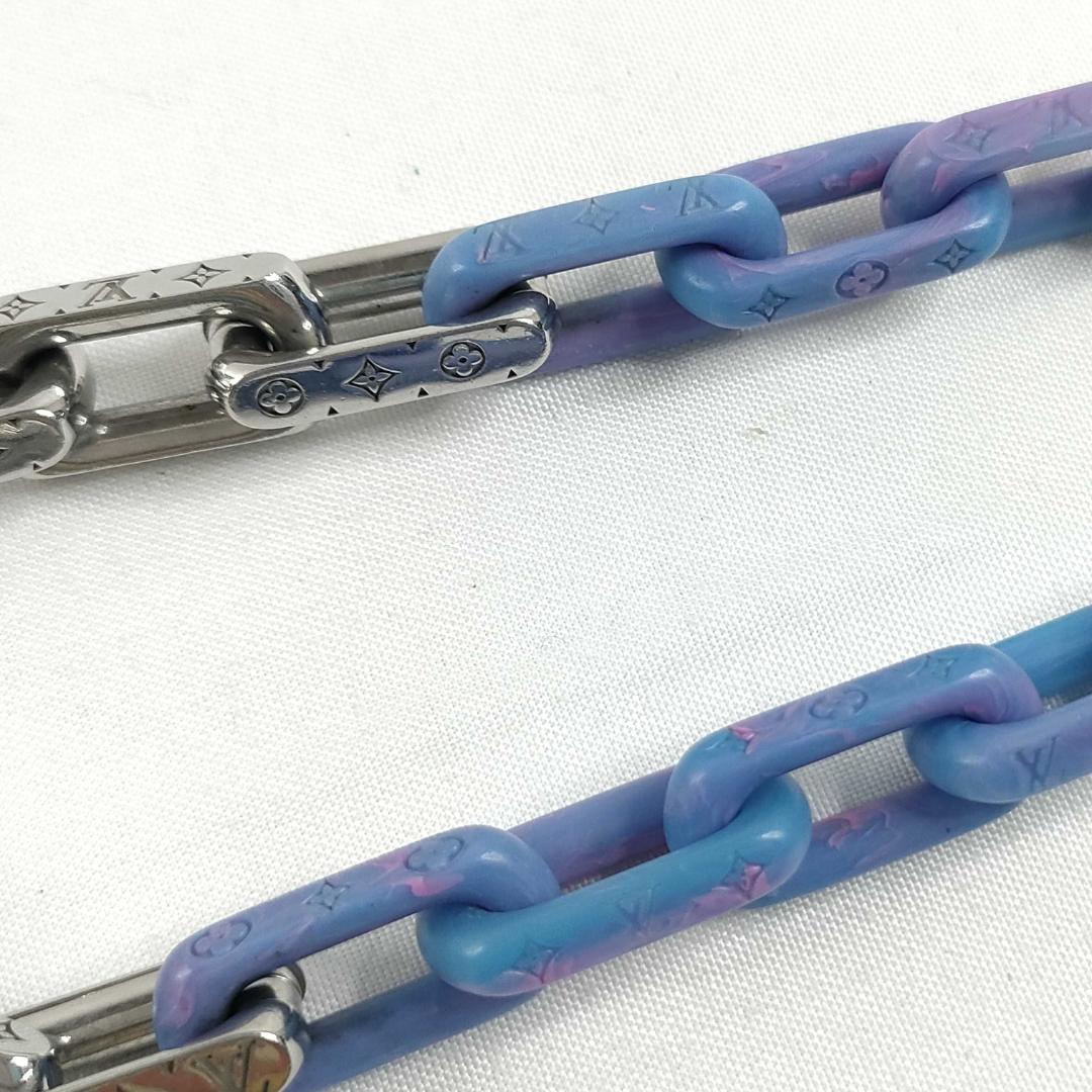 Louis Vuitton Monogram Chain Necklace Silver Blue — view 4