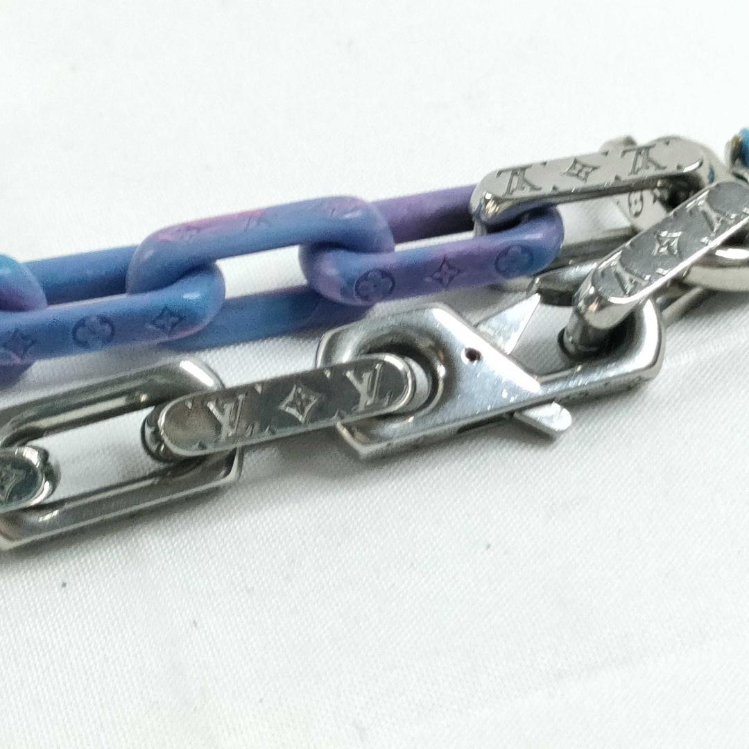 Louis Vuitton Monogram Chain Necklace Silver Blue — view 5