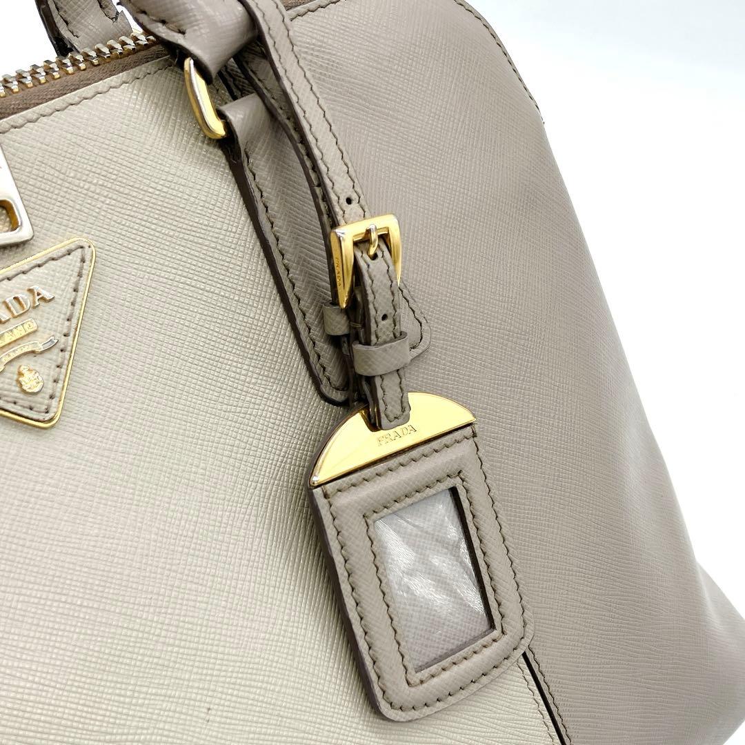 Prada Handbag Triangle Logo Plate Saffiano Leather Grayish