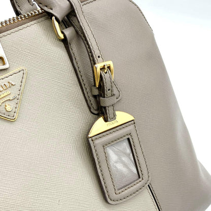 Prada Handbag Triangle Logo Plate Saffiano Leather Grayish