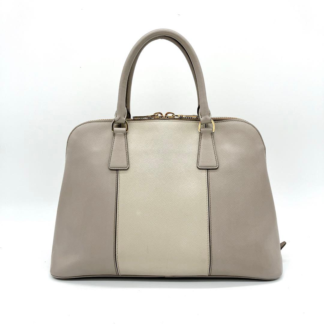 Prada Handbag Triangle Logo Plate Saffiano Leather Grayish