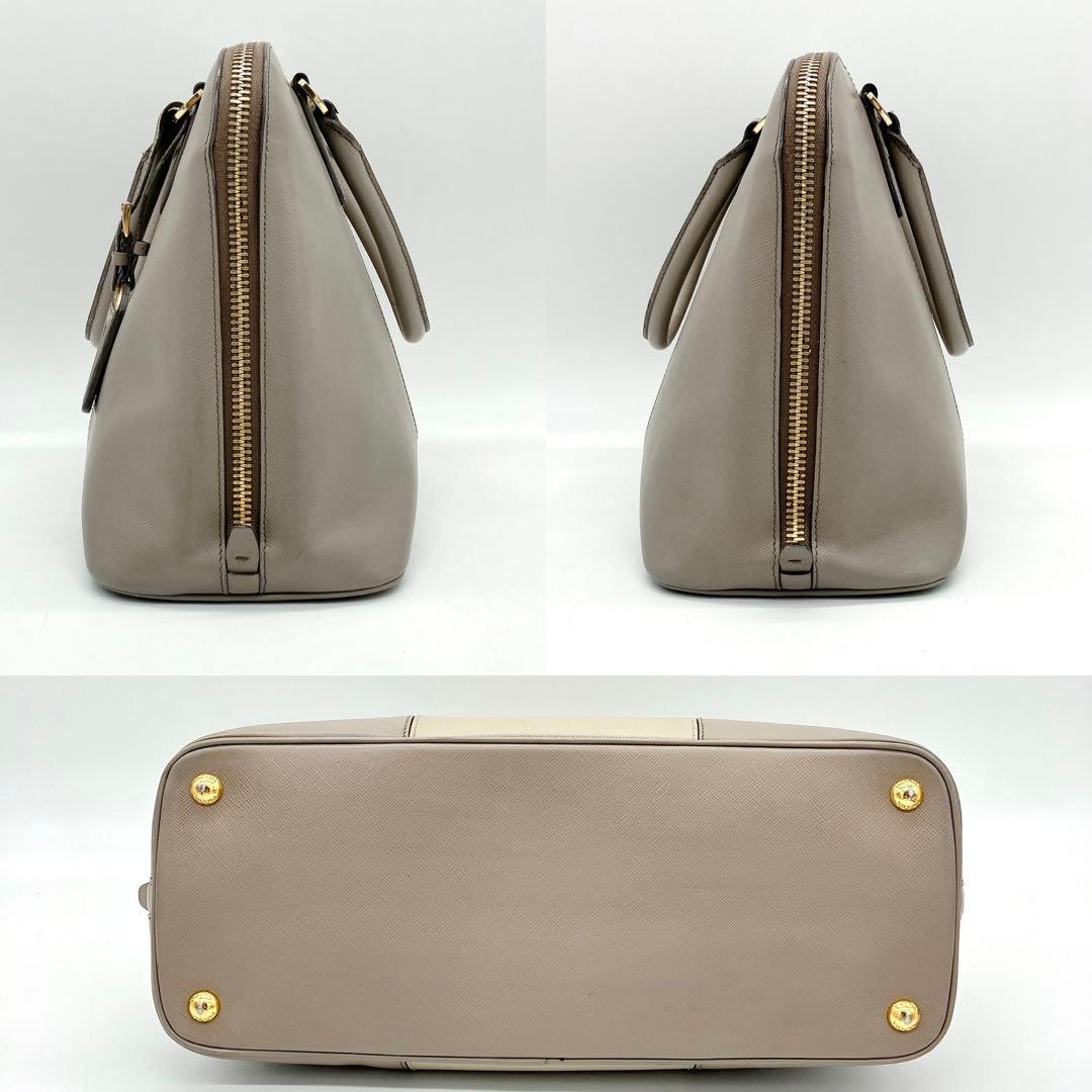 Prada Handbag Triangle Logo Plate Saffiano Leather Grayish