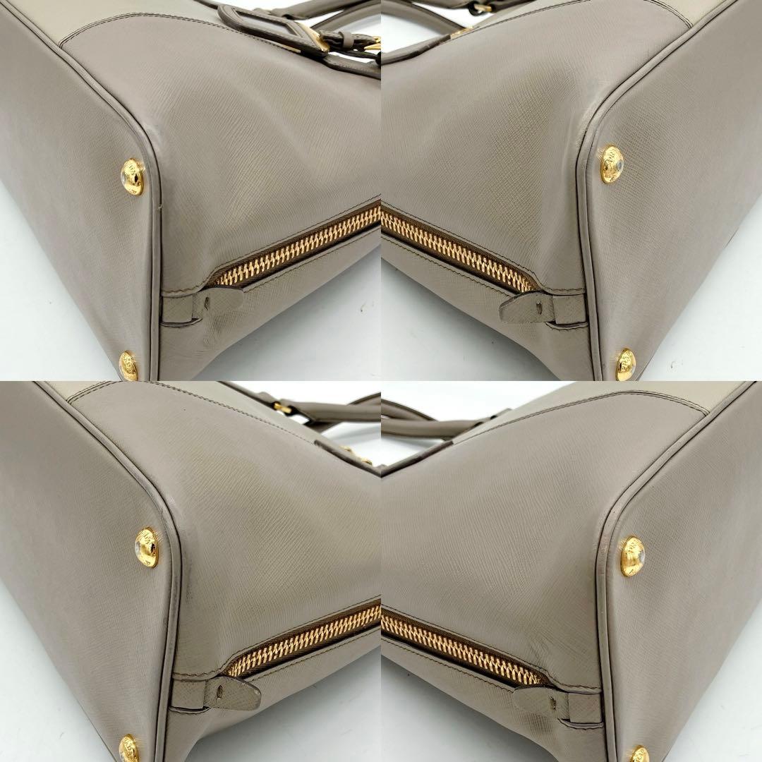 Prada Handbag Triangle Logo Plate Saffiano Leather Grayish
