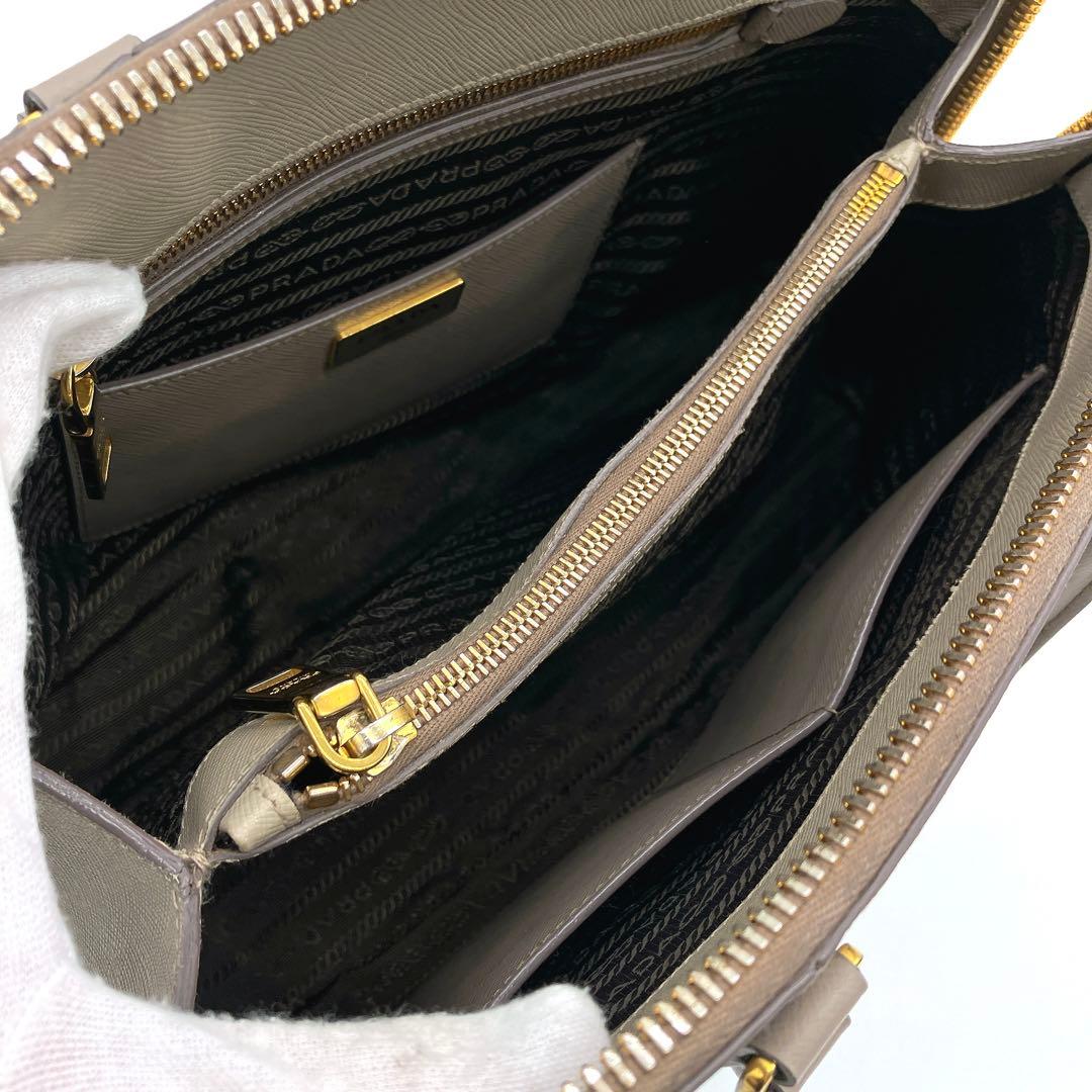 Prada Handbag Triangle Logo Plate Saffiano Leather Grayish