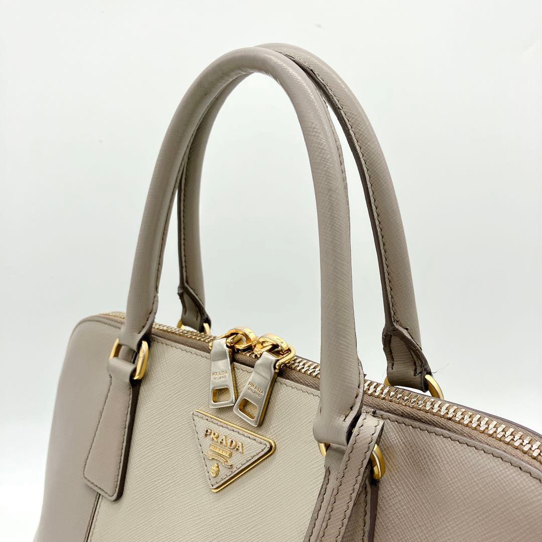 Prada Handbag Triangle Logo Plate Saffiano Leather Grayish