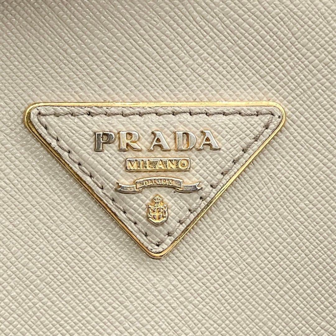 Prada Handbag Triangle Logo Plate Saffiano Leather Grayish