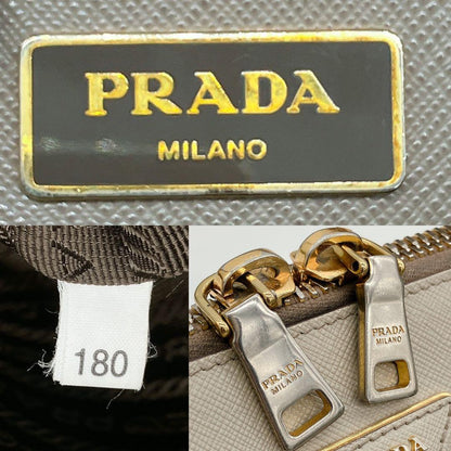 Prada Handbag Triangle Logo Plate Saffiano Leather Grayish