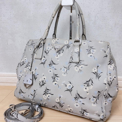 Prada Saffiano Galleria 2-Way Tote Bag Floral Pattern