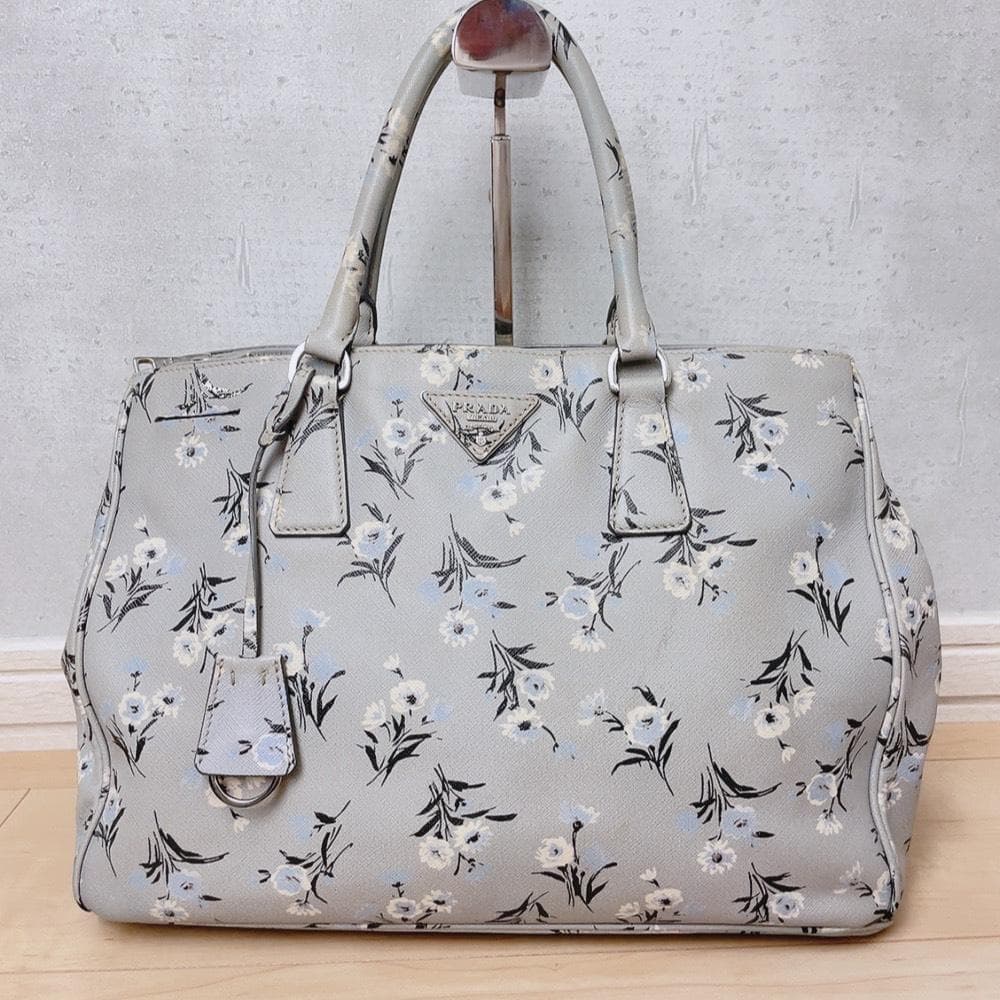Prada Saffiano Galleria 2-Way Tote Bag Floral Pattern — view 2