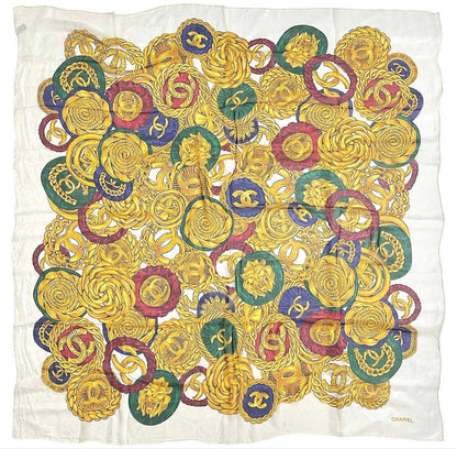 Chanel CC Logo Pattern Medal Sheer Silk Scarf
