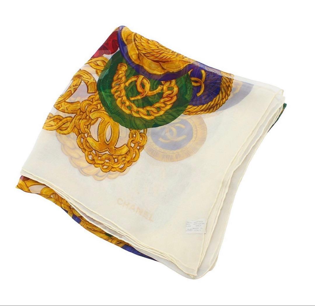 Chanel CC Logo Pattern Medal Sheer Silk Scarf — view 3