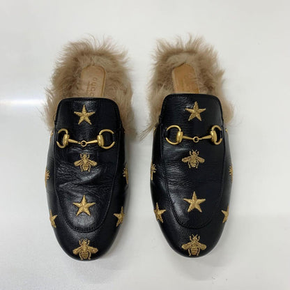 Gucci Princetown Horsebit Star Bee Leather Fur Mules