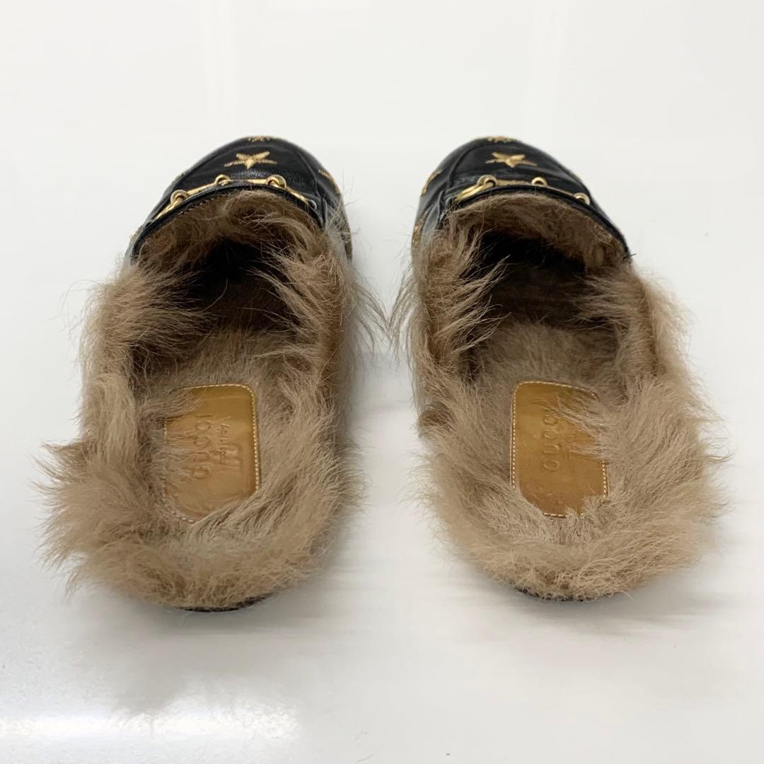 Gucci Princetown Horsebit Star Bee Leather Fur Mules
