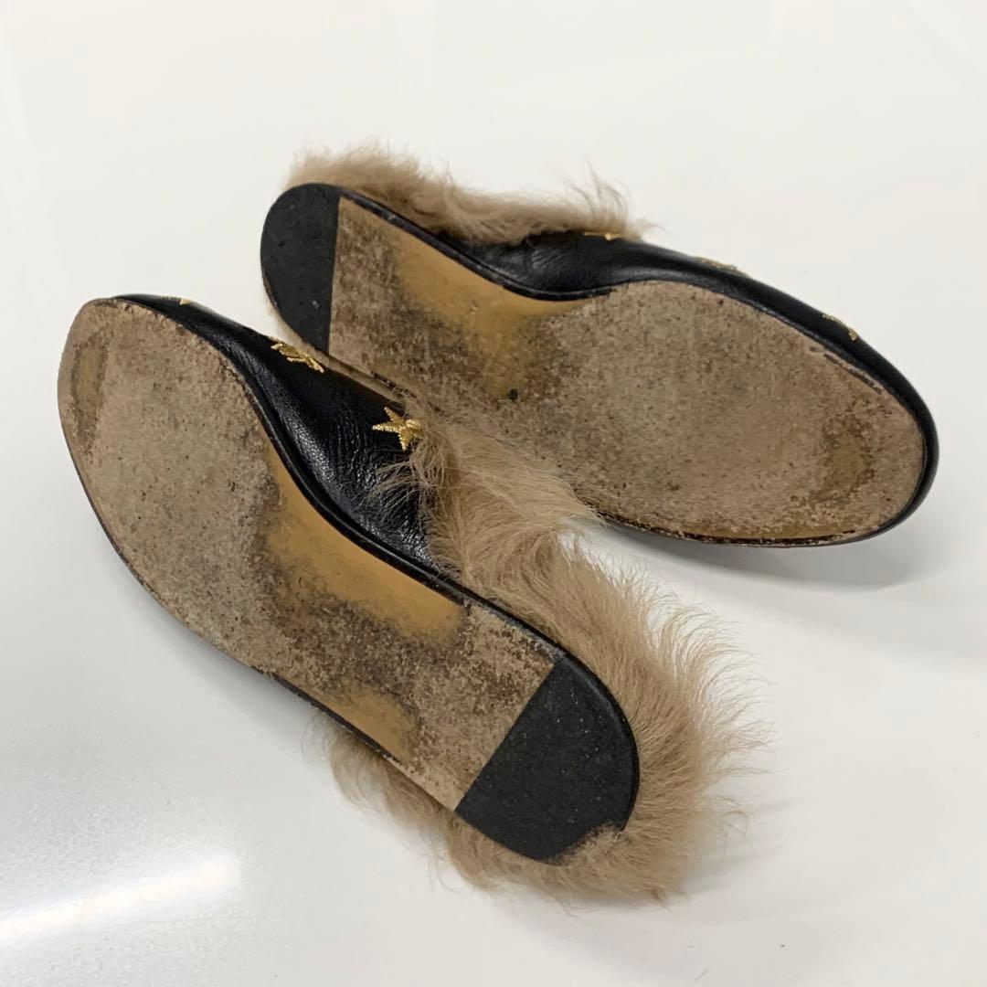 Gucci Princetown Horsebit Star Bee Leather Fur Mules