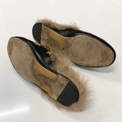 Gucci Princetown Horsebit Star Bee Leather Fur Mules