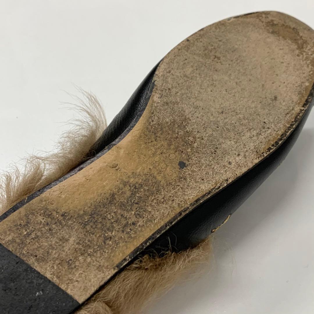 Gucci Princetown Horsebit Star Bee Leather Fur Mules