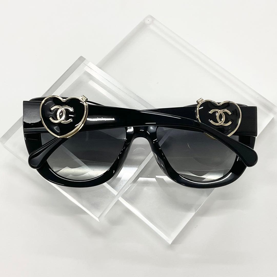 Chanel Sunglasses Coco Mark Heart Mirror Eyewear Black