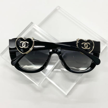 Chanel Sunglasses Coco Mark Heart Mirror Eyewear Black