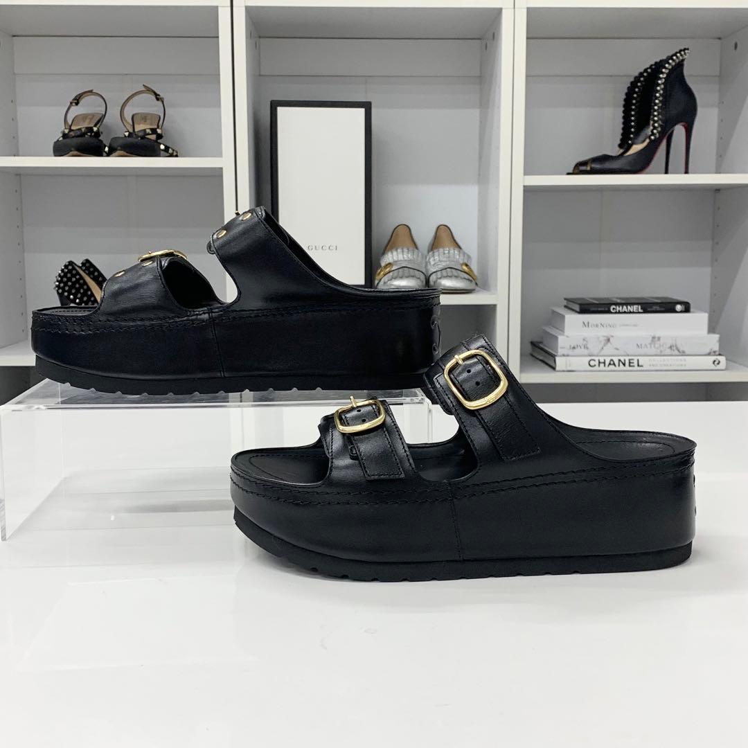 Celine Poly Triomphe Leather Platform Sandals Black — view 2