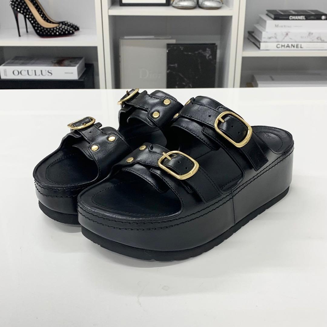Celine Poly Triomphe Leather Platform Sandals Black — view 3