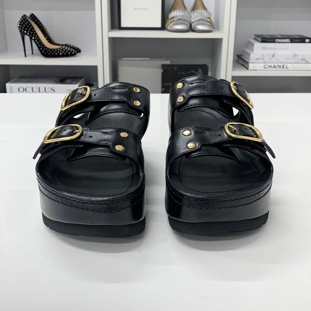 Celine Poly Triomphe Leather Platform Sandals Black — view 4