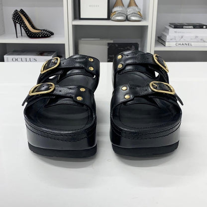 Celine Poly Triomphe Leather Platform Sandals Black — view 4