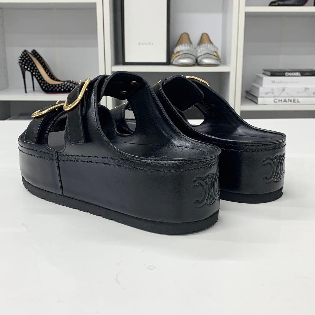 Celine Poly Triomphe Leather Platform Sandals Black — view 5
