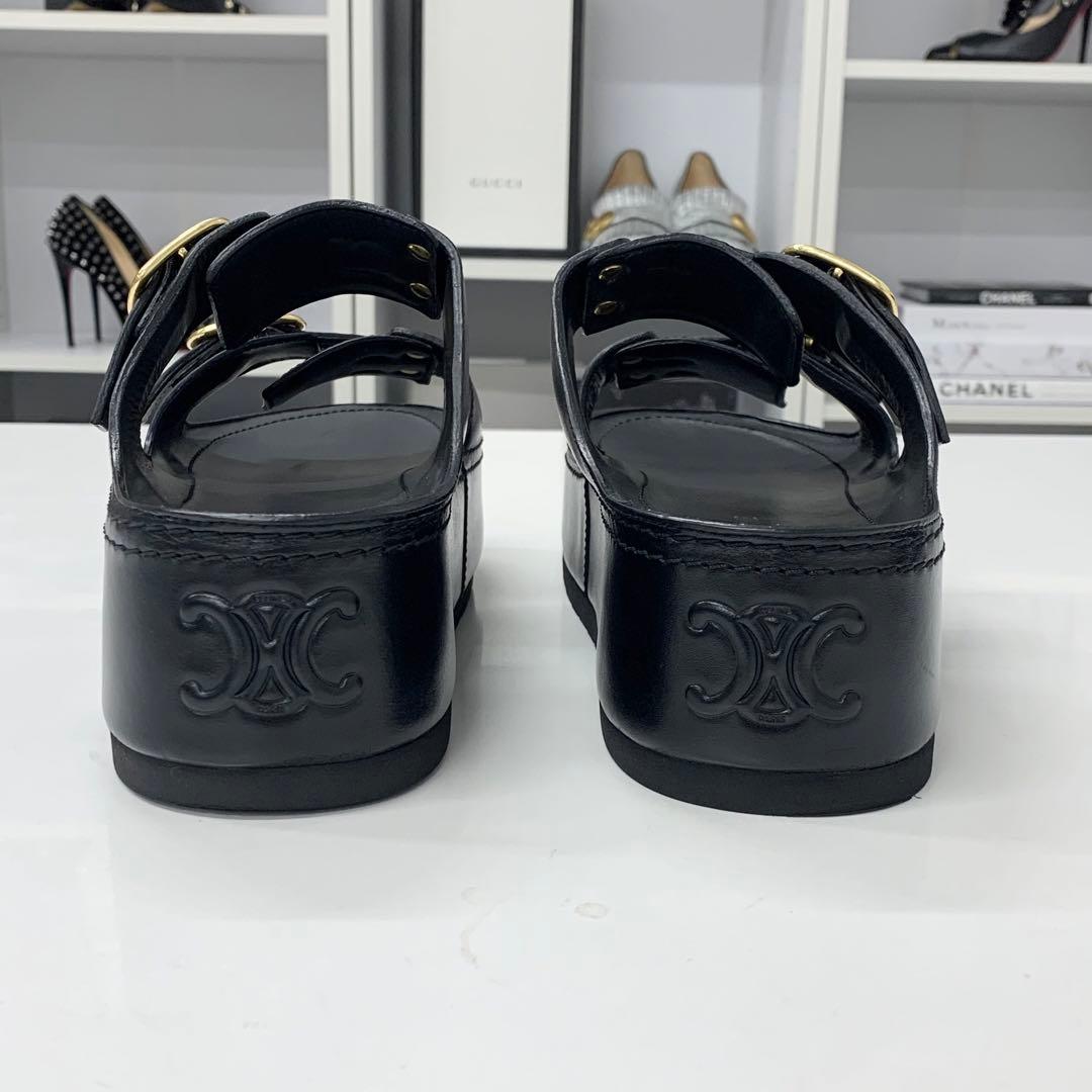 Celine Poly Triomphe Leather Platform Sandals Black — view 6