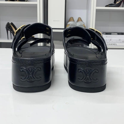 Celine Poly Triomphe Leather Platform Sandals Black — view 6