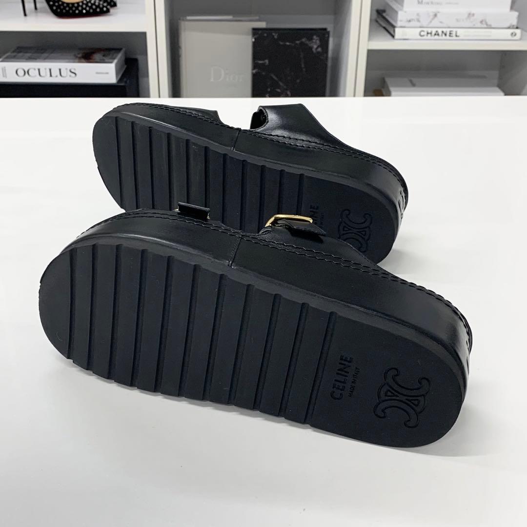 Celine Poly Triomphe Leather Platform Sandals Black — view 7