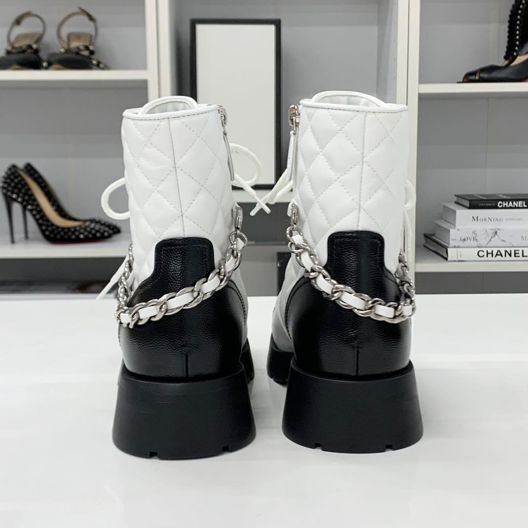 Chanel Quilted CC Logo Leather Chain Lace-up Short Boots — view 6